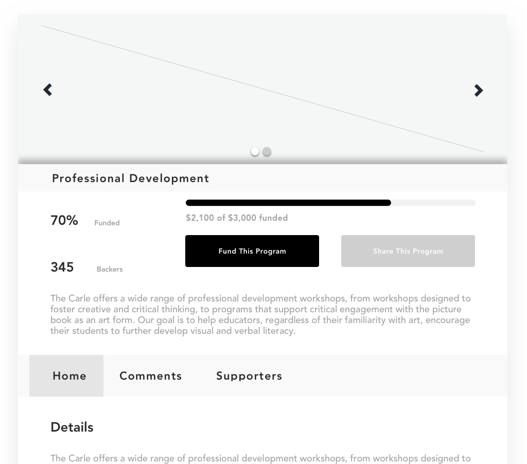 Wireframe for a museum program funding detail page