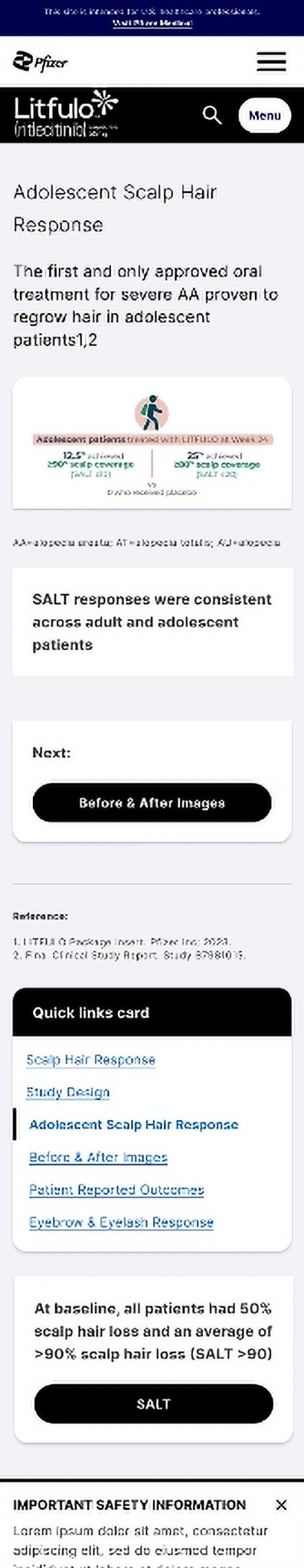 Mobile LITFULO adolescent scalp hair response efficacy page wireframe